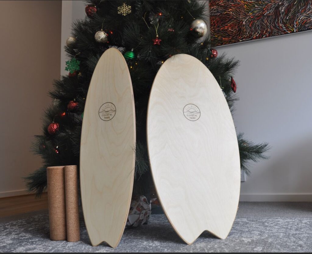 handmade wooden surf balance board by Coastal Tribe